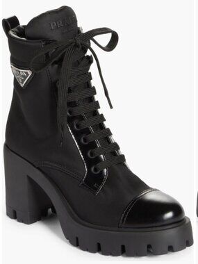 NIB Women Prada New Brixxen Re-Nylon Combat Boot Black Size 6